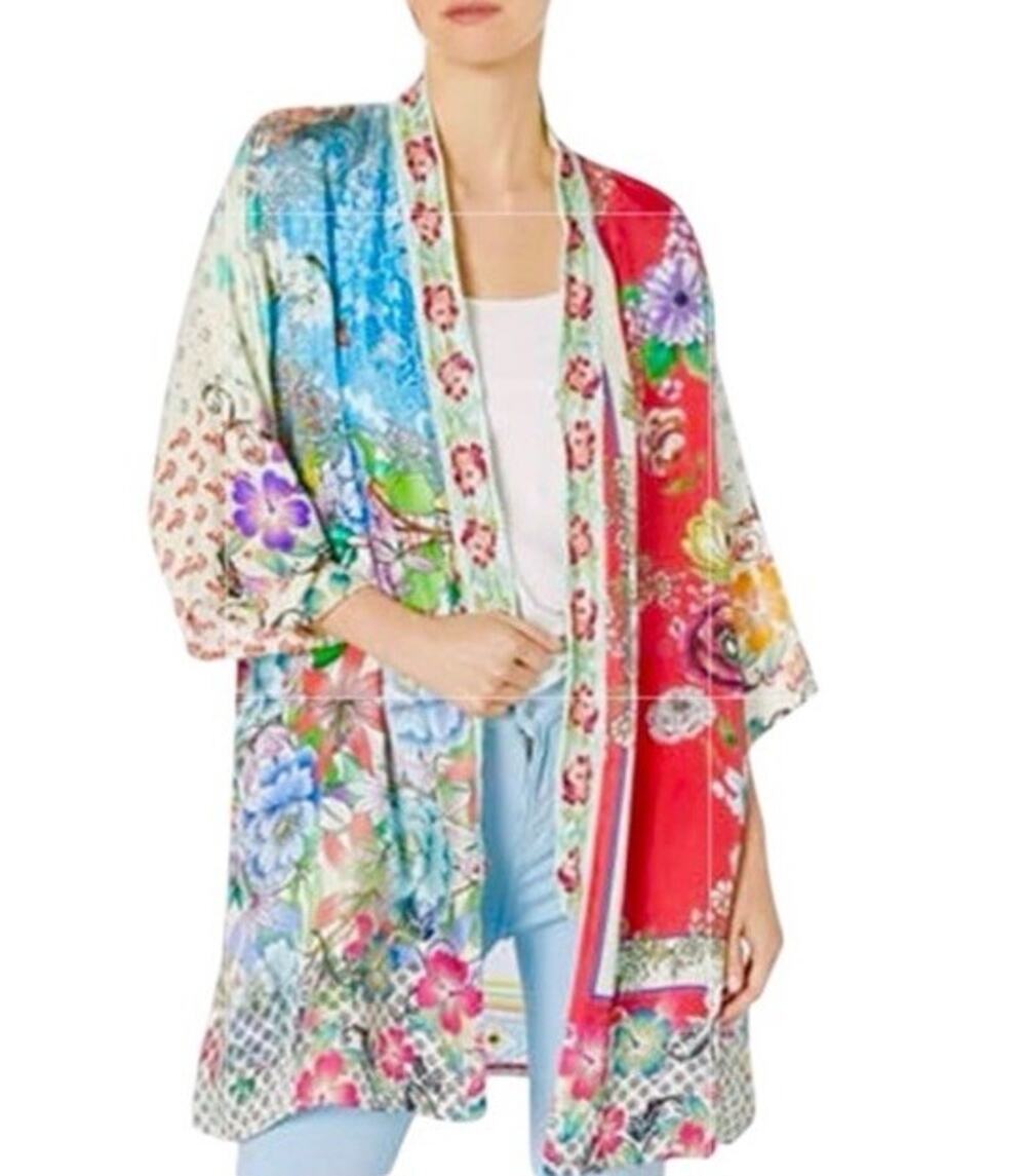 Johnny Was Silk Kimono Rare Parvati Reversible Floral Boho Designer Sz Small412